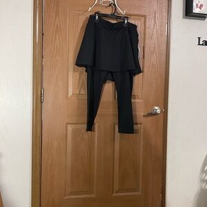 Tail Black Leggings with Skirt Overlay